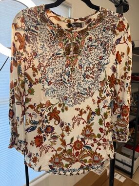 Crosby LUXE BrandCream Multicolor Floral Paisley Long-Sleeve Blouse